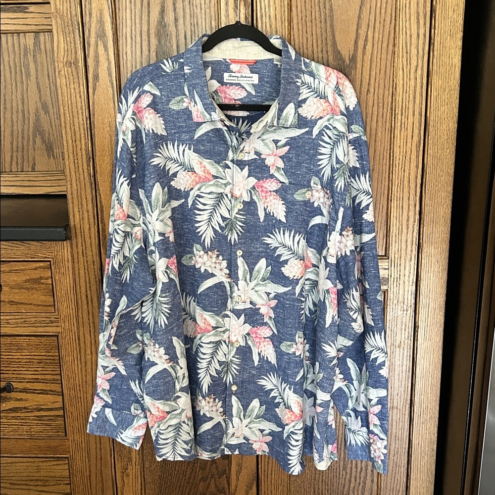 Tommy‎ Bahama Men's XXL Linen Blend Barbados Breeze Beach Coastline Long Sleeve